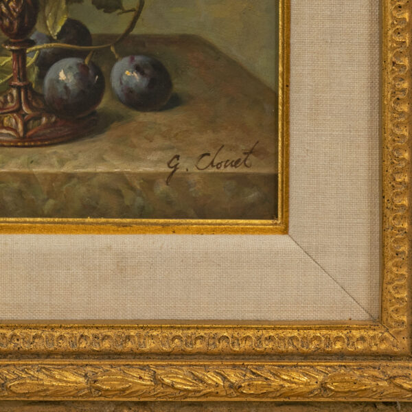 Signed G. CLOUET Original Oil Still Life on Board in Ornate Gold Frame - Image 3