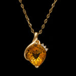 Designer Cut Citrine Diamond Pendant Necklace in 14 Karat Gold - Image 2