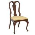 Set of 10 Queen Anne Cherry Dining Chairs with Gold Upholstery Seats - Image 2