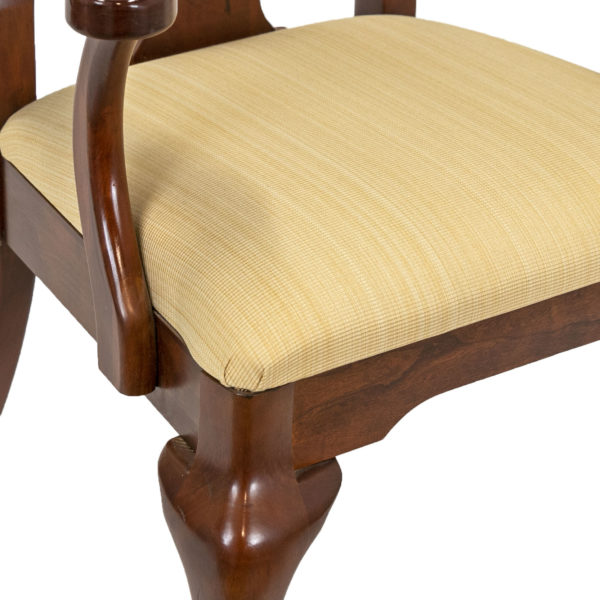 Set of 10 Queen Anne Cherry Dining Chairs with Gold Upholstery Seats - Image 8