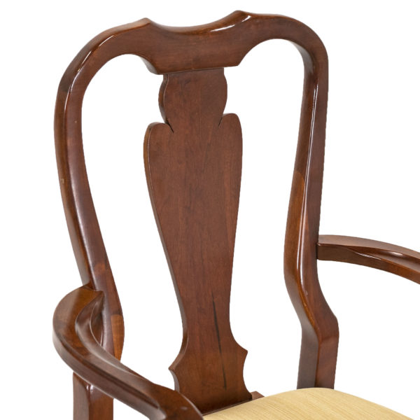 Set of 10 Queen Anne Cherry Dining Chairs with Gold Upholstery Seats - Image 6
