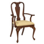 Set of 10 Queen Anne Cherry Dining Chairs with Gold Upholstery Seats - Image 3