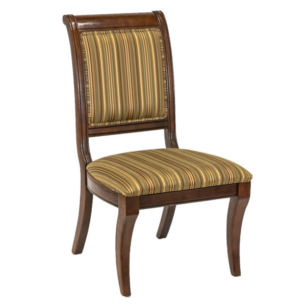Set of 6 Cherry Finish Dining Chairs with Striped Upholstery - Image 2