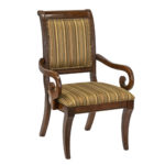 Set of 6 Cherry Finish Dining Chairs with Striped Upholstery - Image 3