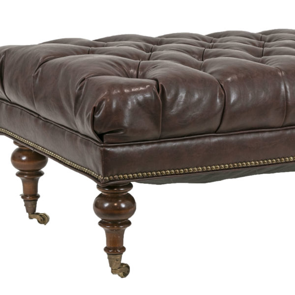 Tufted Faux Leather Ottoman with Nailhead Trim - Image 2