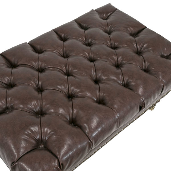 Tufted Faux Leather Ottoman with Nailhead Trim - Image 4