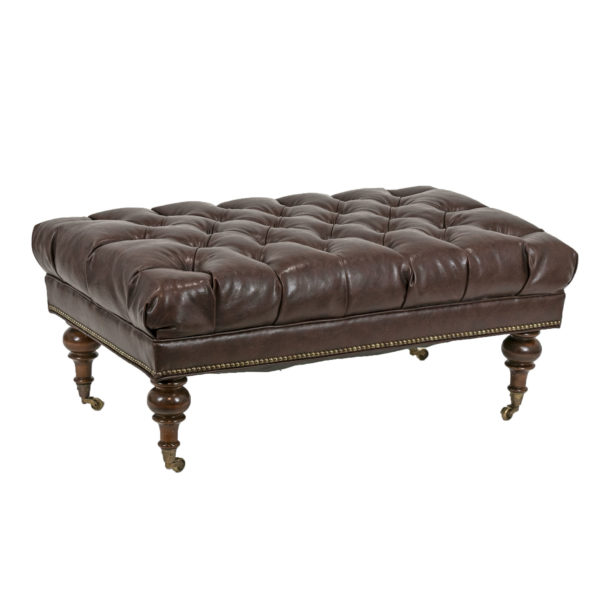 Tufted Faux Leather Ottoman with Nailhead Trim - Image 1