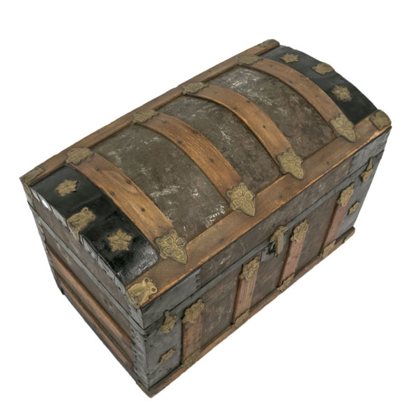 Antique Humpback Trunk with Iron and Brass Fittings - Image 3