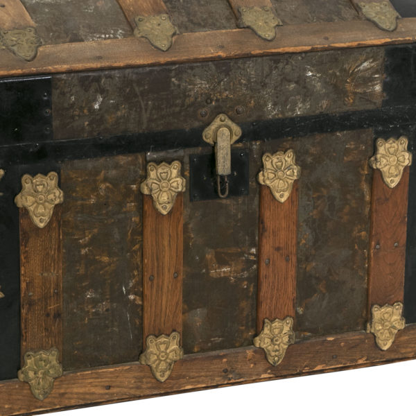 Antique Humpback Trunk with Iron and Brass Fittings - Image 6