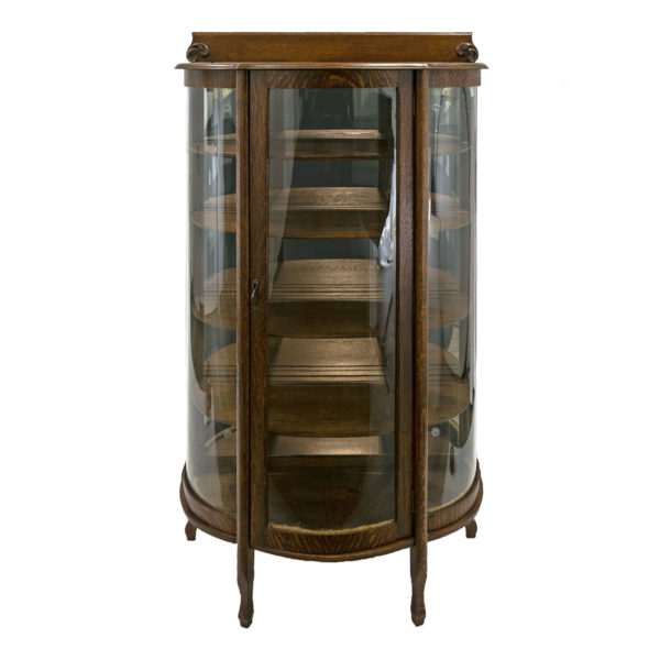 Antique Oak Bow Front China Cabinet - Image 1