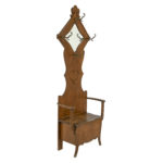Antique Oak Hall Tree with Diamond Shaped Mirror - Image 2
