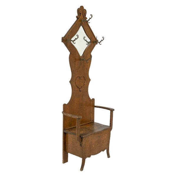 Antique Oak Hall Tree with Diamond Shaped Mirror - Image 2