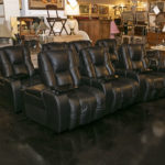 Black Leather Theater Seating with 3 Chairs, 2 Wedges, and Tables - Image 2