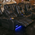 Black Leather Theater Seating with 3 Chairs, 2 Wedges, and Tables - Image 3