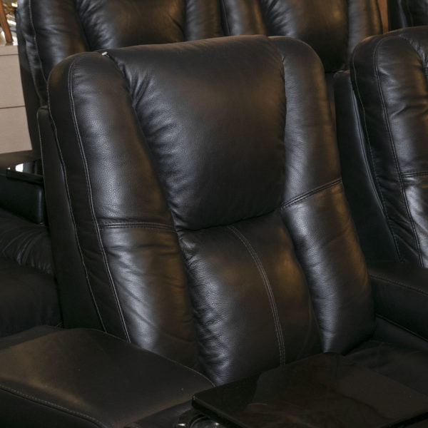 Black Leather Theater Seating with 3 Chairs, 2 Wedges, and Tables - Image 4