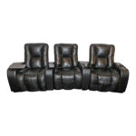 Black Leather Theater Seating with 3 Chairs, 2 Wedges, and Tables