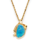 Black Opal and Diamond Necklace in 14 Karat Gold