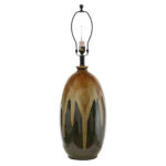 Green Pottery Table Lamp with Brown and Beige Drip