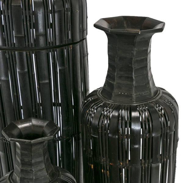 Set of 3 Dark Bamboo Floor Vases - Image 3