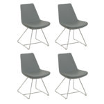 Set of 4 Mid Century Style Blue Faux Leather Scoop Chairs