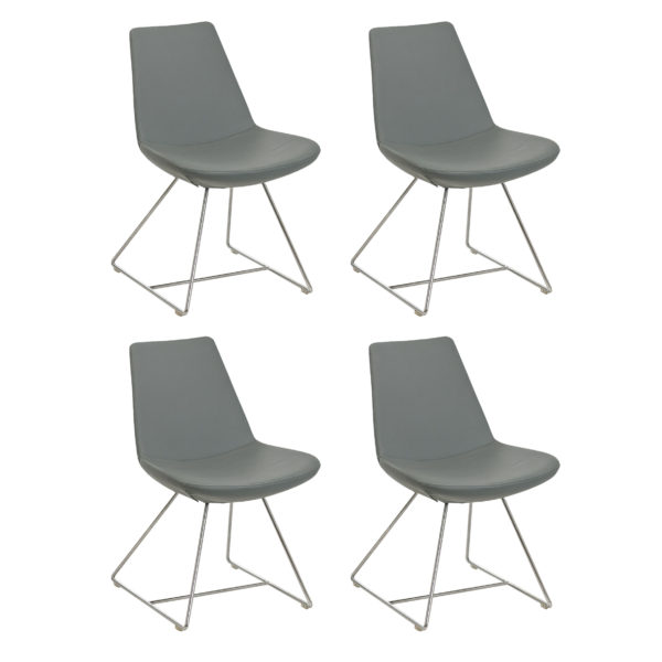 Set of 4 Mid Century Style Blue Faux Leather Scoop Chairs - Image 1