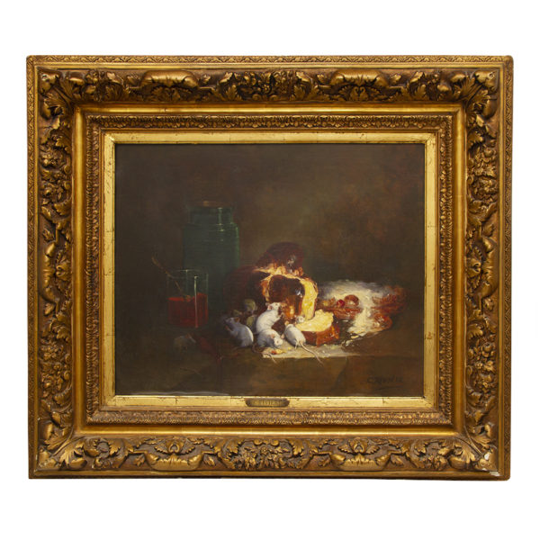 CHARLES RIVIÉRE (1848-1920) Original Oil on Canvas “Mice at Table” - Signed - Image 1