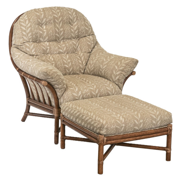 MCGUIRE Upholstered Rattan Armchair and Ottoman - Image 1