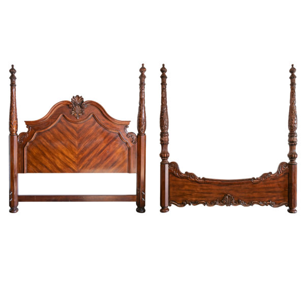 Designer King Size Carved Mahogany Poster Bed - Image 1