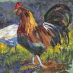 Original Oil Painting with Roosters and Hens Signed THAYER - Image 2