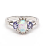 Opal, Iolite and Diamond Ring in 10 Karat Gold