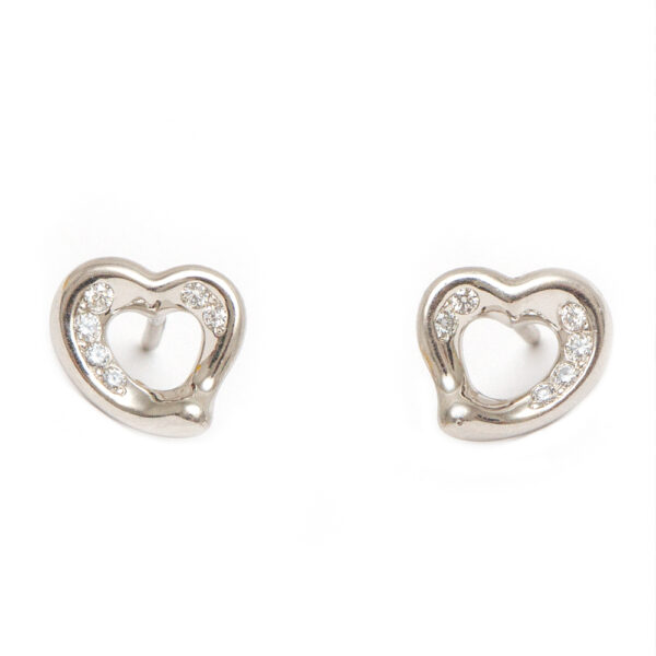 TIFFANY & CO. by ELSA PERETTI(1940-2021) “Open Heart” Platinum and Diamond Stud Earrings - Image 1