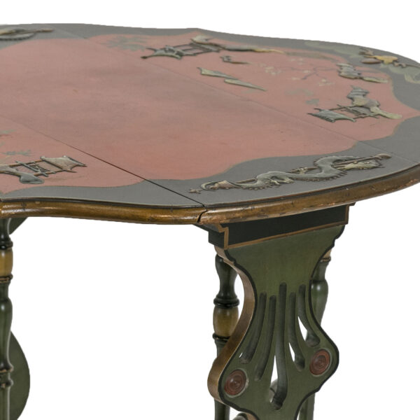Antique Painted Drop Side Table with Lyre Design - Image 6
