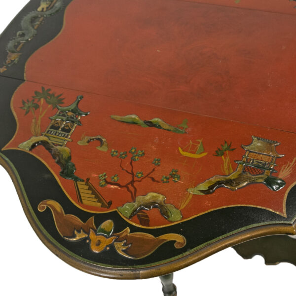 Antique Painted Drop Side Table with Lyre Design - Image 4