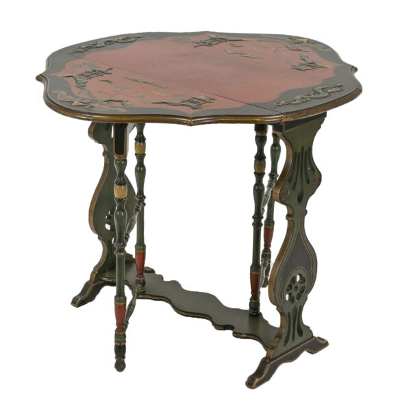 Antique Painted Drop Side Table with Lyre Design - Image 2