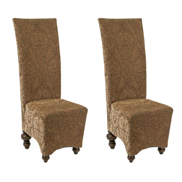 Pair of High Back Tapestry Upholstered Dining Chairs - Image 1