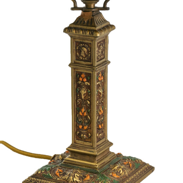 Gold Painted Metal and Slag Glass Table Lamp - Image 4