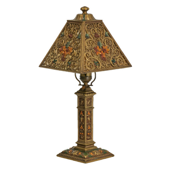 Gold Painted Metal and Slag Glass Table Lamp - Image 1