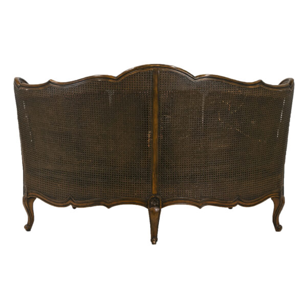 Victorian Double Cane Back Settee with Chenille Damask Upholstery - Image 2