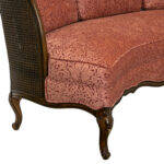 Victorian Double Cane Back Settee with Chenille Damask Upholstery - Image 4
