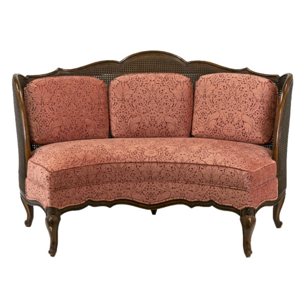 Victorian Double Cane Back Settee with Chenille Damask Upholstery - Image 1