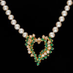 Emerald and Diamond Pendant with Pearl Necklace - Image 2
