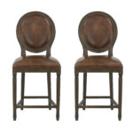 Pair of RESTORATION HARDWARE Leather Medallion Counter Stools