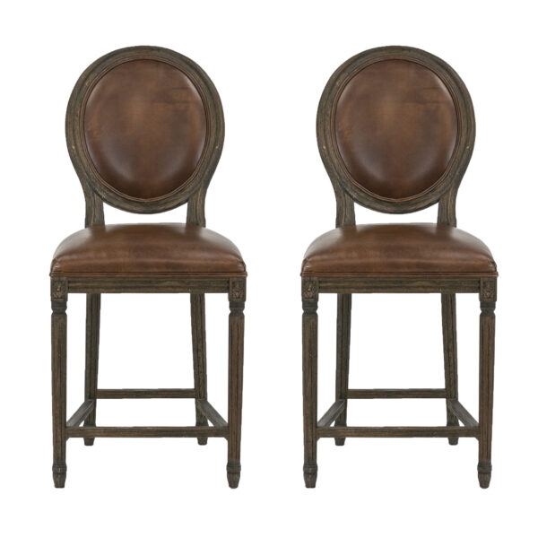 Pair of RESTORATION HARDWARE Leather Medallion Counter Stools - Image 1