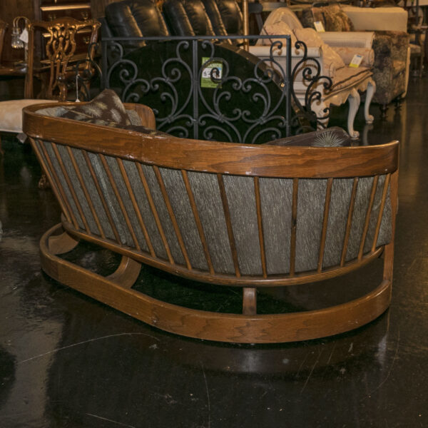 1980s HOWARD FURNITURE Oak Barrel Back Loveseat - Image 3
