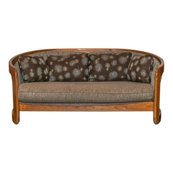 1980s HOWARD FURNITURE Oak Barrel Back Loveseat | Grandview Mercantile