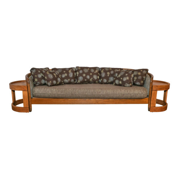 1980s HOWARD FURNITURE Oak Barrel Back Sofa with Demilune Side Tables - Image 1