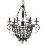 6 Light Metal Basket Chandelier with Crystal Swags and Drops