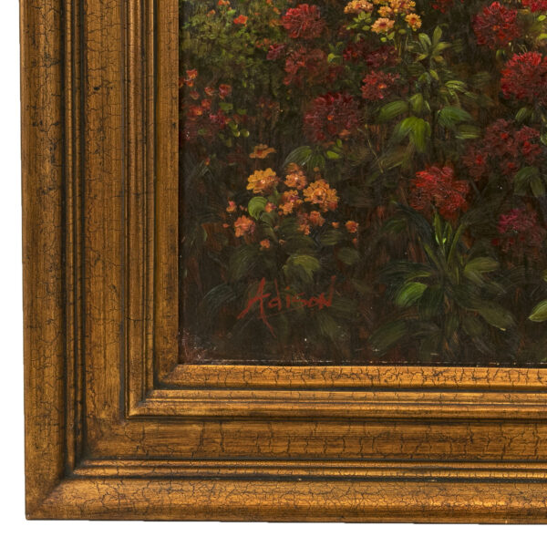 Signed ADISON Original Oil on Canvas Landscape with Road and Flowers - Image 3