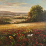 Signed ADISON Original Oil on Canvas Landscape with Road and Flowers - Image 2