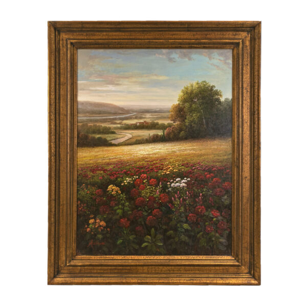 Signed ADISON Original Oil on Canvas Landscape with Road and Flowers - Image 1